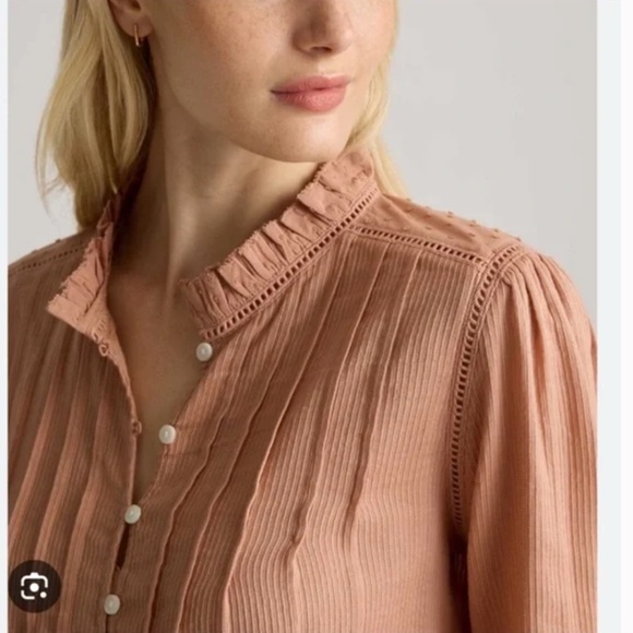 Quince Women Long Sleeve Lightweight Organic Cotton Textured Blouse XL Cottage - Picture 2 of 11